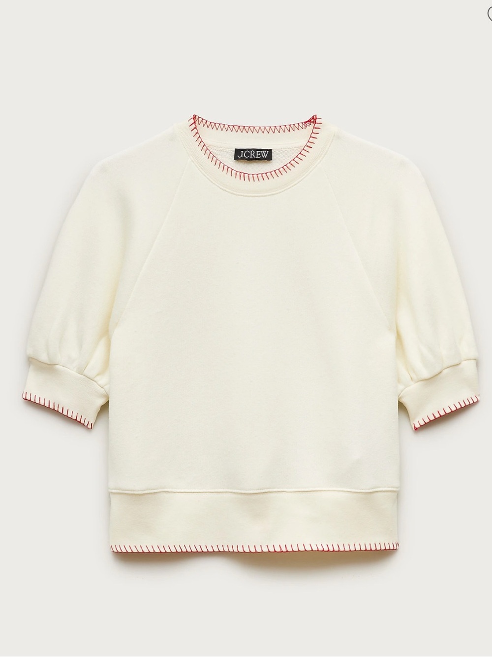 J crew Contrast-trim heritage terry puff-sleeve sweatshirt